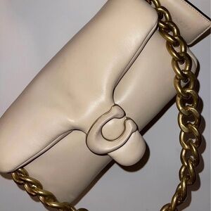 Coach Cream Leather Clutch with Gold Chain